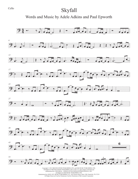 Free Sheet Music Skyfall Cello Original Key