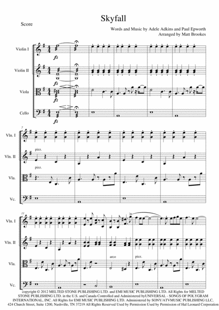 Skyfall For String Ensemble Sheet Music