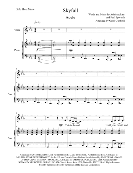 Free Sheet Music Skyfall Piano Vocal