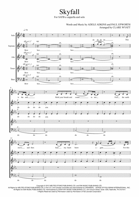 Skyfall Satb Divisi A Cappella Sheet Music