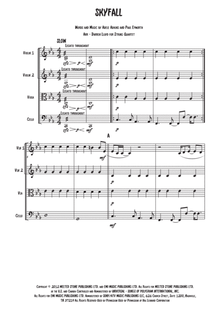 Free Sheet Music Skyfall String Quartet