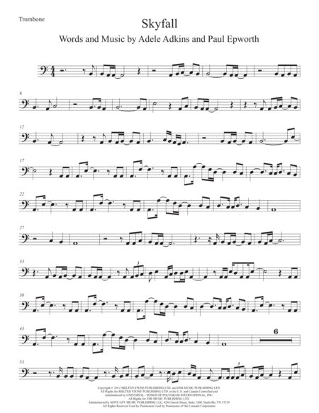 Free Sheet Music Skyfall Trombone Original Key