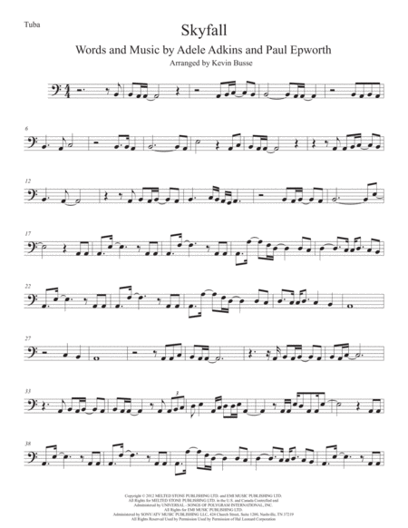 Skyfall Tuba Easy Key Of C Sheet Music