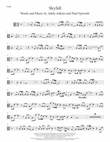 Skyfall Viola Original Key Sheet Music