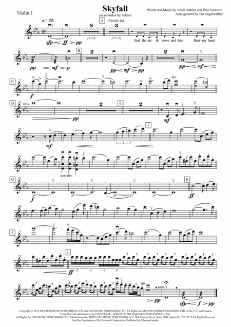 Skyfall Violin 1 Play A Long With Adeles Original Recording For James Bond Sheet Music