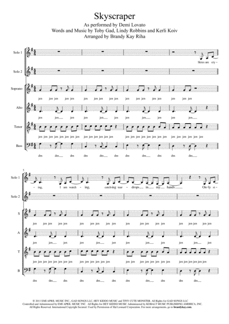 Skyscraper Satb A Cappella Sheet Music