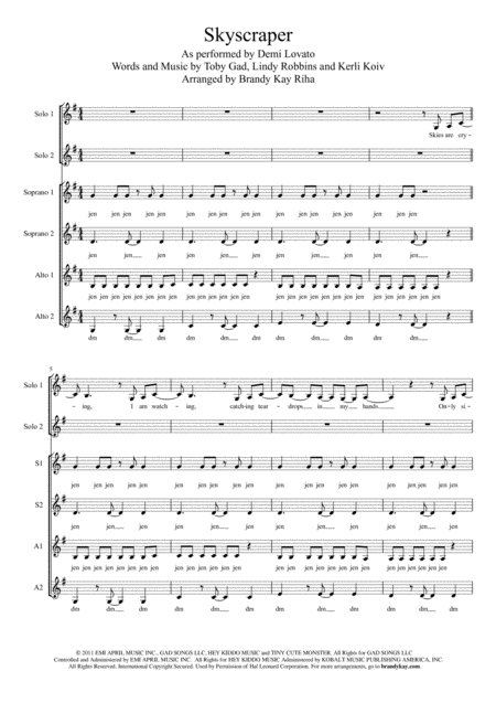 Free Sheet Music Skyscraper Ssaa A Cappella