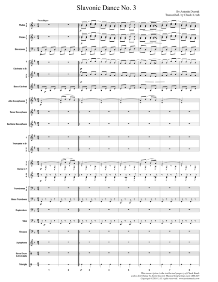 Slavonic Dance No 3 Transcribed For Concert Band Sheet Music