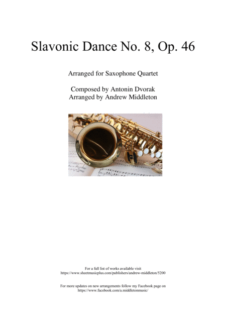 Slavonic Dance No 8 In G Minor Arranged For Saxophone Quartet Sheet Music