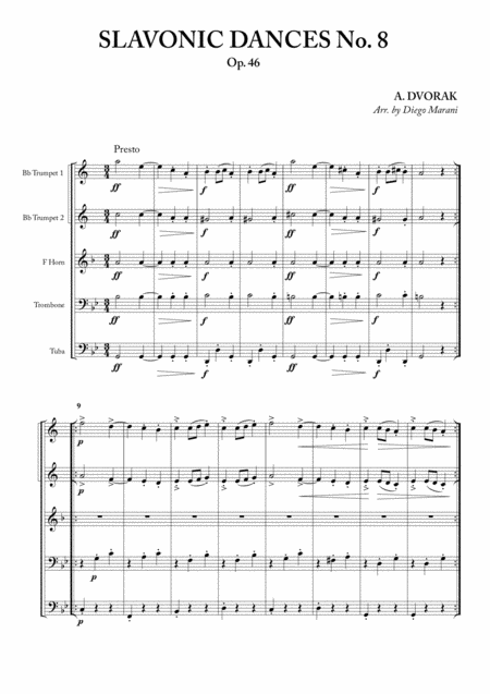 Free Sheet Music Slavonic Dances No 8 Op 46 For Brass Quintet