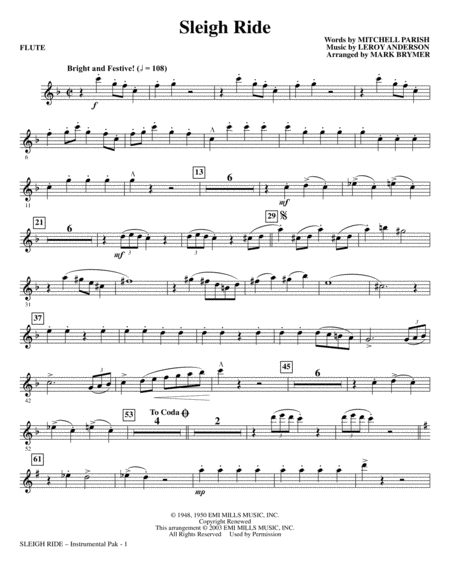 Sleigh Ride Arr Mark Brymer Flute Sheet Music