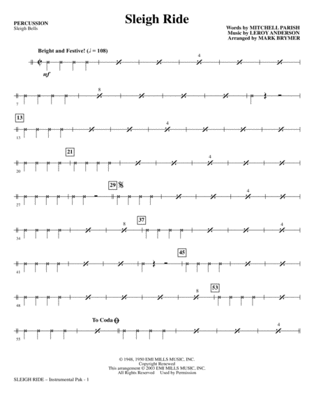 Free Sheet Music Sleigh Ride Arr Mark Brymer Percussion