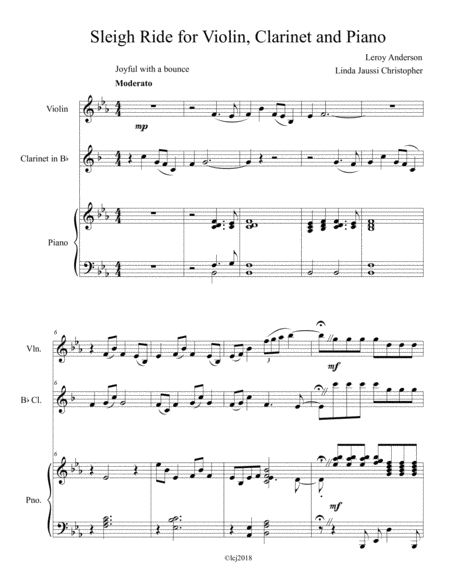 Free Sheet Music Sleigh Ride For Violin Clarinet And Piano