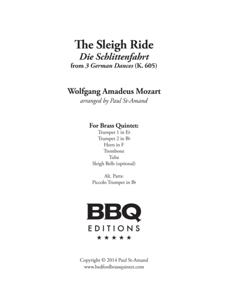 Sleigh Ride Mozart Brass Quintet Sheet Music