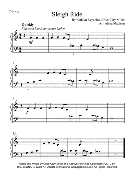 Free Sheet Music Sleigh Ride Primer