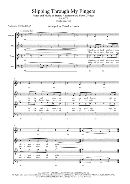 Free Sheet Music Slipping Through My Fingers Satb A Capella For Mixed Barbershop Quartet