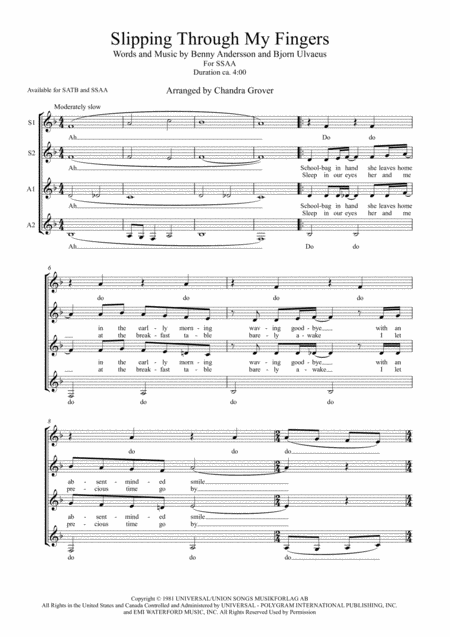 Free Sheet Music Slipping Through My Fingers Ssaa A Cappella For Choir