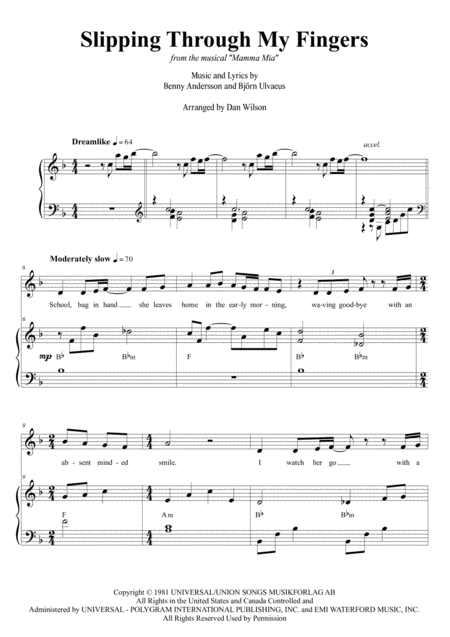 Free Sheet Music Slipping Through My Fingers