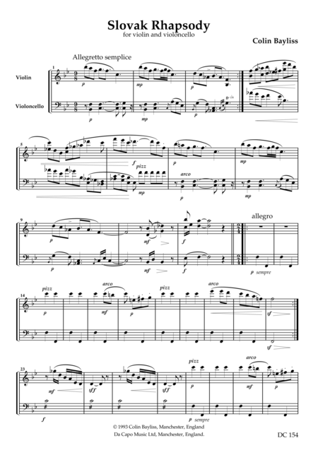 Free Sheet Music Slovak Rhapsody For Violin And Violoncello