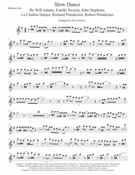 Slow Dance Bari Sax Original Key Sheet Music