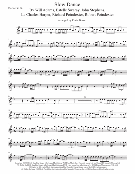 Slow Dance Clarinet Original Key Sheet Music