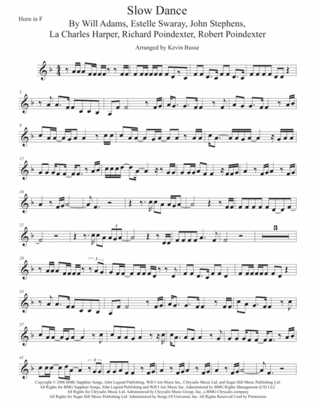 Slow Dance Horn In F Original Key Sheet Music