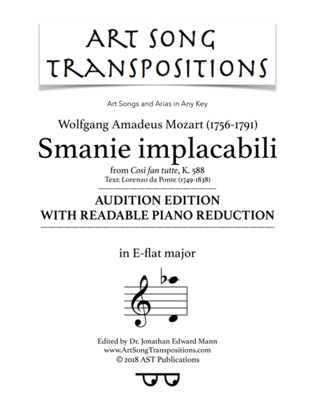 Smanie Implacabili Audition Edition With Readable Piano Reduction Sheet Music