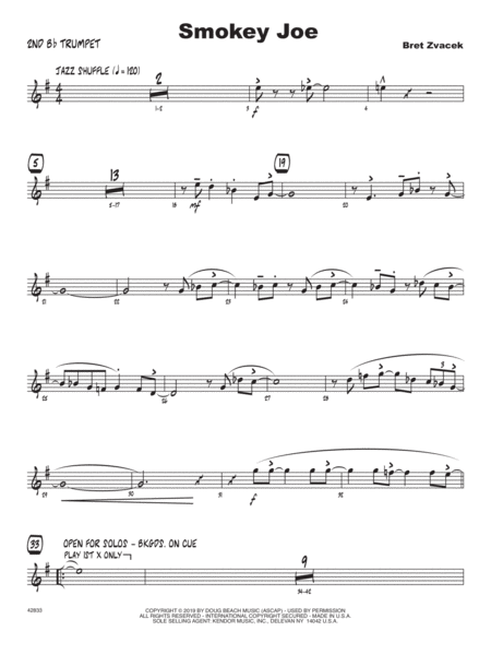 Free Sheet Music Smokey Joe 2nd Bb Trumpet