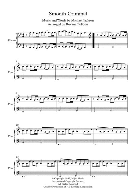 Smooth Criminal By Michael Jackson Easy Piano Sheet Music