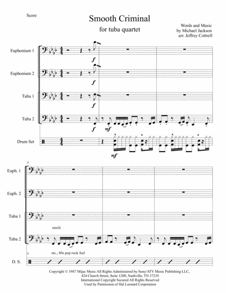 Smooth Criminal For Tuba Quartet Sheet Music