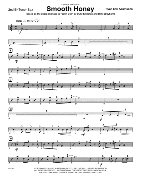 Smooth Honey Based On The Chord Changes To Satin Doll 2nd Bb Tenor Saxophone Sheet Music