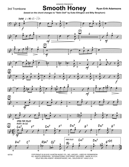 Free Sheet Music Smooth Honey Based On The Chord Changes To Satin Doll 3rd Trombone