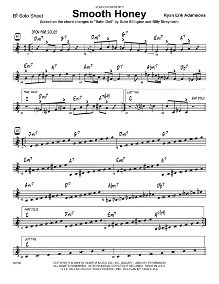 Smooth Honey Based On The Chord Changes To Satin Doll Bb Solo Sheet Sheet Music