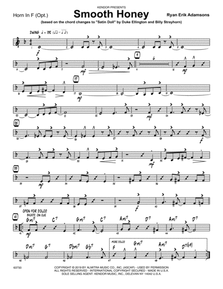 Smooth Honey Based On The Chord Changes To Satin Doll Horn In F Sheet Music