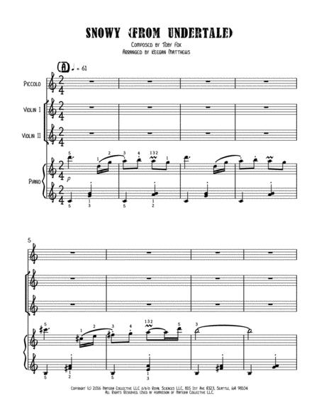 Snowy From Undertale Piccolo 2 Violins And Piano Sheet Music