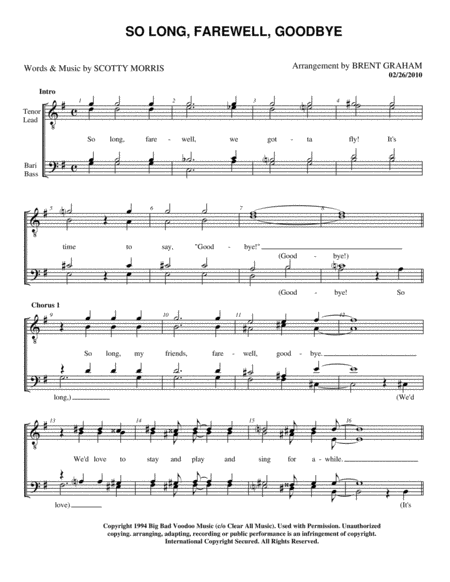 So Long Farewell Goodbye Men Sheet Music