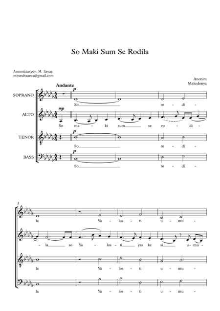 So Maki Sum Se Rodila Sheet Music