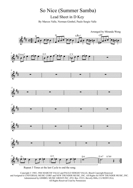 So Nice Summer Samba Alto Or Baritone Saxophone Solo Sheet Music