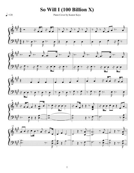 So Will I 100 Billion X Piano Cover Sheet Music