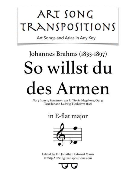 So Willst Du Des Armen Op 33 No 5 E Flat Major Sheet Music