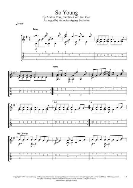 So Young Fingerstyle Guitar Solo Sheet Music