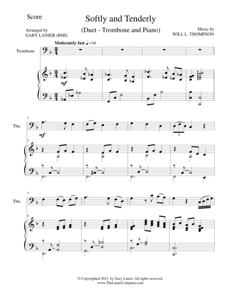 Free Sheet Music Softly And Tenderly Duet Trombone And Piano Score And Parts