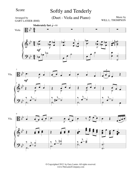 Softly And Tenderly Duet Viola And Piano Score And Parts Sheet Music