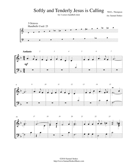 Free Sheet Music Softly And Tenderly Jesus Is Calling For 3 Octave Handbell Choir