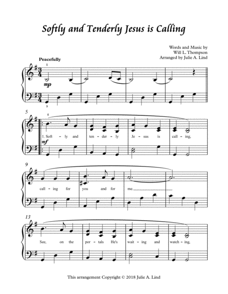 Free Sheet Music Softly And Tenderly Jesus Is Calling