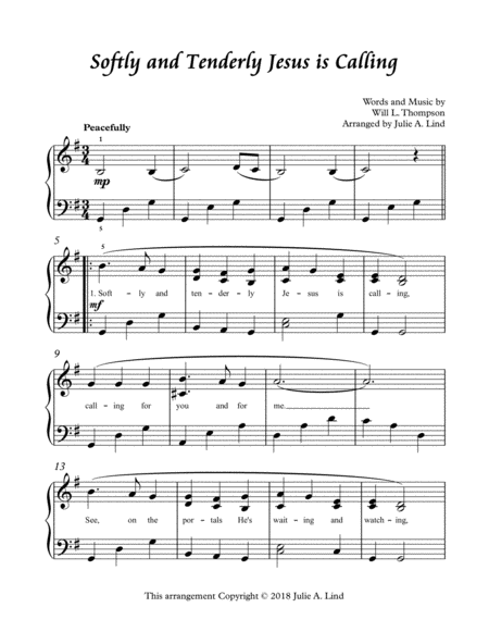 Softly And Tenderly Jesus Is Calling Sheet Music