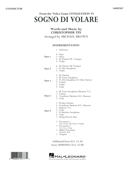 Free Sheet Music Sogno Di Volare From Civilization Vi Arr Michael Brown Conductor Score Full Score
