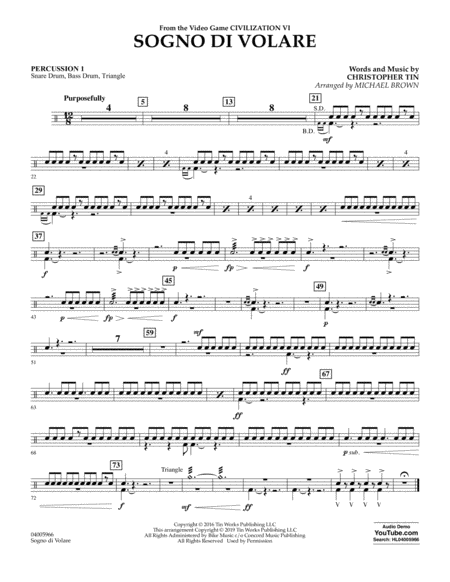 Sogno Di Volare From Civilization Vi Arr Michael Brown Percussion 1 Sheet Music