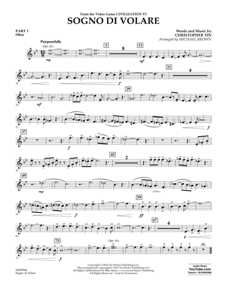 Sogno Di Volare From Civilization Vi Arr Michael Brown Pt 1 Oboe Sheet Music