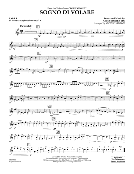 Free Sheet Music Sogno Di Volare From Civilization Vi Arr Michael Brown Pt 4 Bb Tenor Sax Bart C